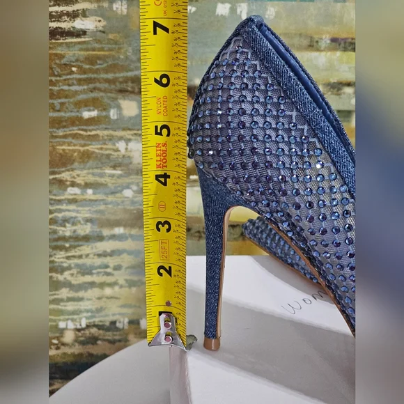 Nine West Freshe Denim Rhinestone Mesh Stiletto Pumps New Size 10 - Picture 7 of 16